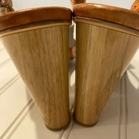 Latitude Femme Italy Suede Slingback Heels Criss Cross Sandals Wood‎ Heel 40 - Picture 7 of 10